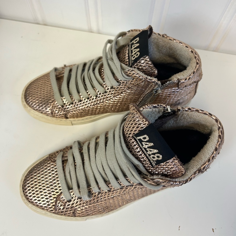P448 Women's Bronze/ Rose Gold High-Top Sneakers Size 35 - Picture 2 of 9